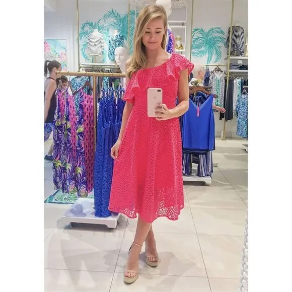 Lilly Pulitzer New size 2 bright pink Callisto lace dress - Picture 8 of 10